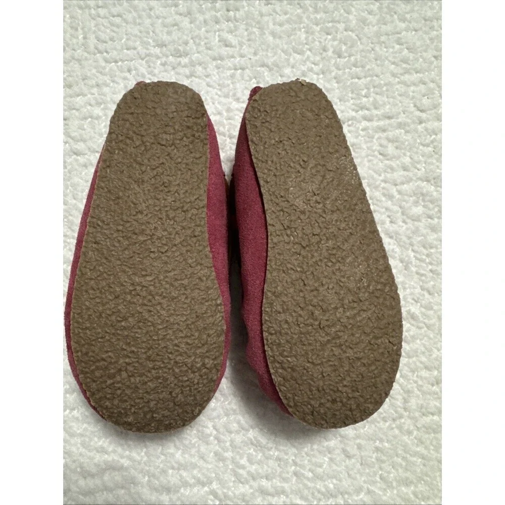 Minnetonka Cassie Pink Suede Faux Fur Lined Moccasins Slippers Lil Girls Sz 7